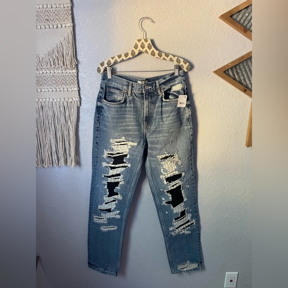 Free People McCoy Destroyed Straight Leg Patched Jeans - Picture 3 of 5